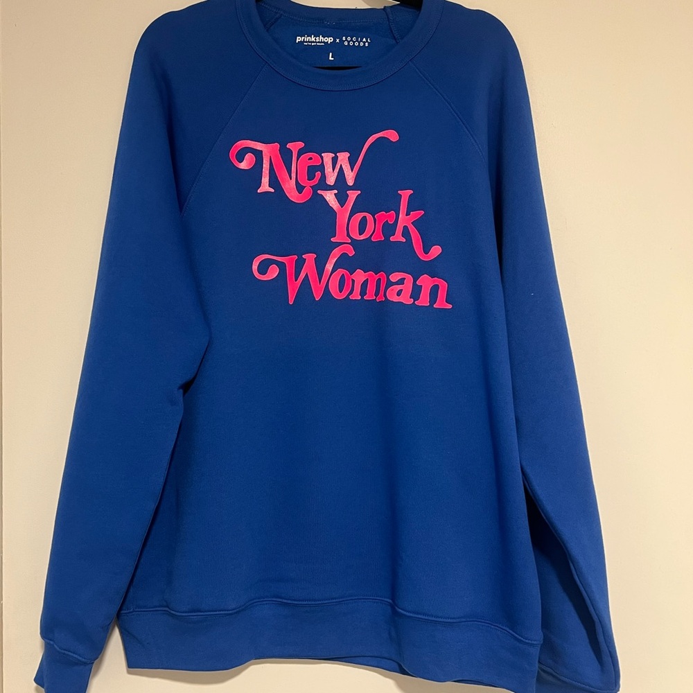 Blue Sweatshirt with Pink Print